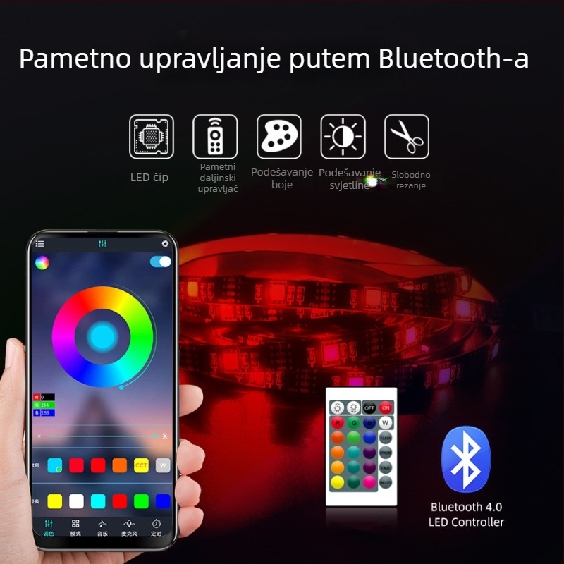 Set LED trake 5V RGB 5050, vodootporan, USB s 24 tipki daljinski, glazba i Bluetooth, ambijentalno osvjetljenje za TV