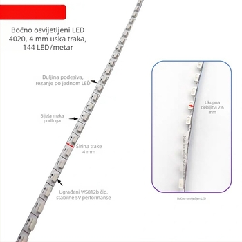 5V bočno emitirajući RGB LED trak s 144 LED-ima, ambijentalno osvjetljenje za glazbenu sobu, programabilno neprekidno dimiranje