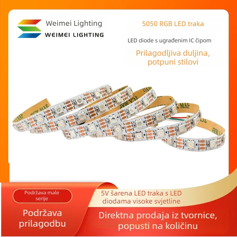 5V WS2812 RGB LED traka, 60 LED (5050), ambijentalno osvjetljenje, dekorativno, pametna kontrola