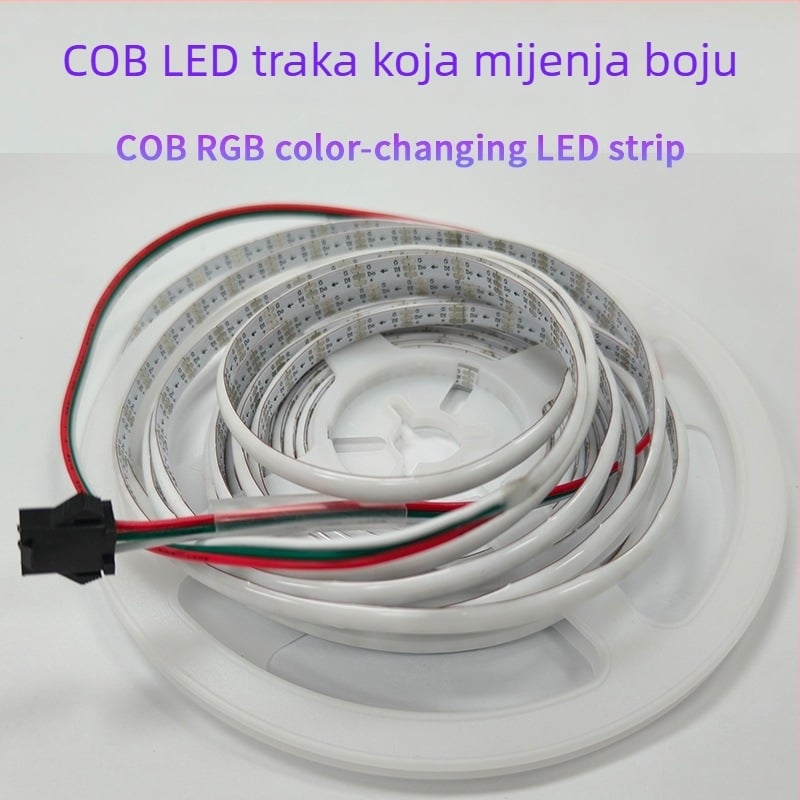 COB LED traka s mijenjajućim bojama, duljine 5 m, širine 6 mm, dostupne širine 3/4/5 mm, 120/160/200 LED, WS2812, 5V, model 0807