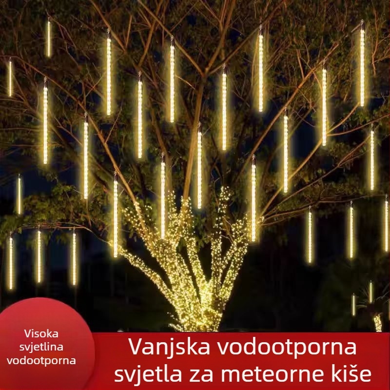 Solarne viseće svjetiljke za drvo za vanjsku upotrebu s LED trakama, efekt meteorske kiše, višebojno osvjetljenje krajolika