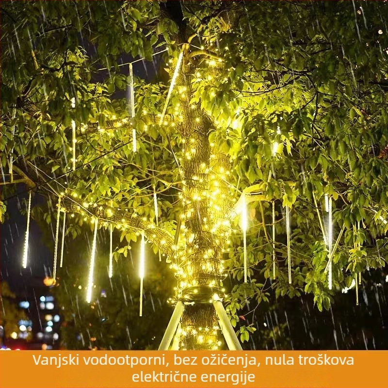 Solarne viseće svjetiljke za drvo za vanjsku upotrebu s LED trakama, efekt meteorske kiše, višebojno osvjetljenje krajolika