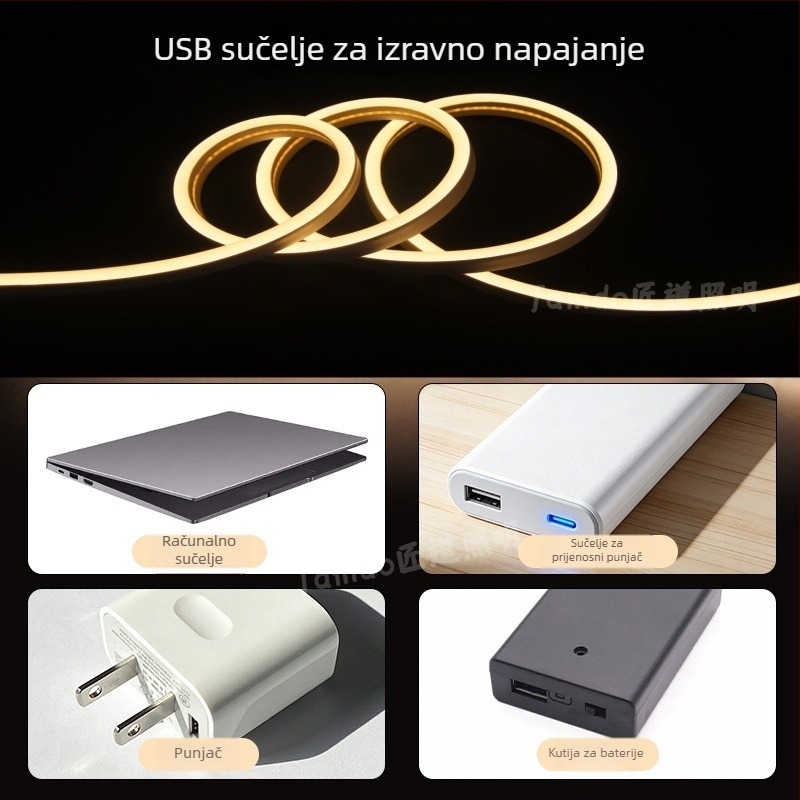 COB 5V fleksibilni LED trak, 612, silikon, bočno emisija, vanjska vodootporna dekorativna rasvjeta