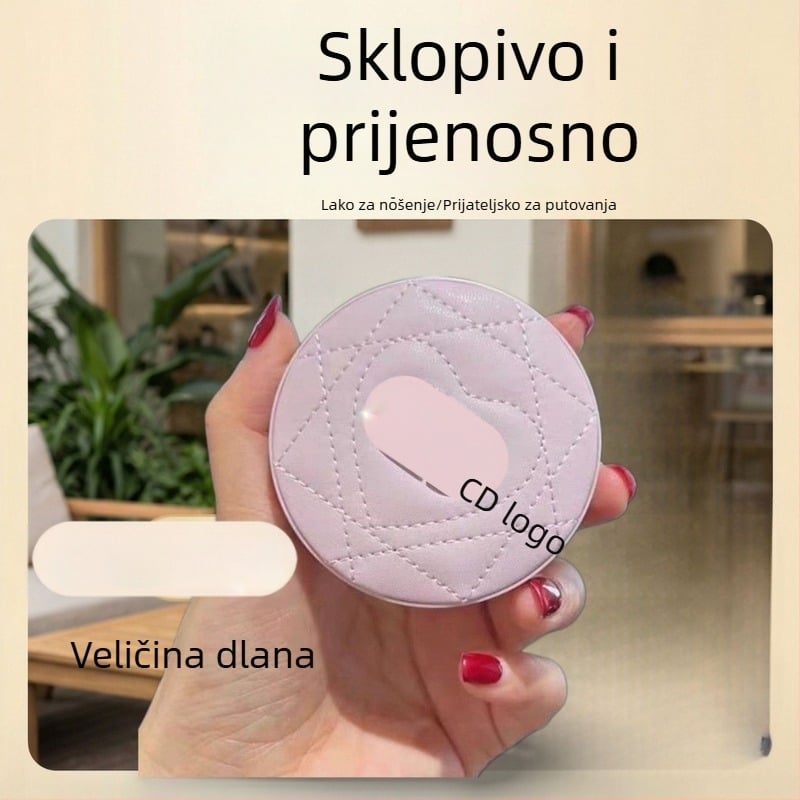 D marka kružno dvostrano sklopivo ogledalo s kapicom – prijenosno ogledalo za putovanja i šminkanje, ručno ogledalo s PU kožom