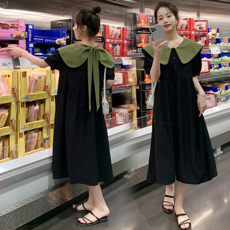Trudnička ljetna haljina - udoban kroj, stražnja mašna, elegantna duga midi haljina budućim majkama