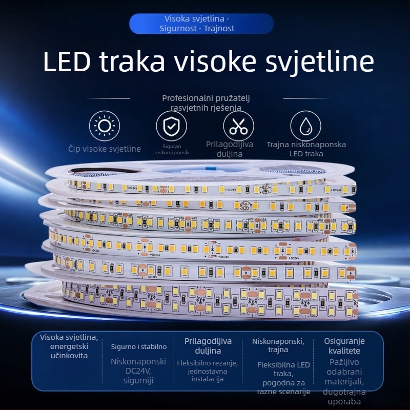 24V LED traka, niskonaponska, samoljepljiva unutarnja LED traka za osvjetljenje dnevnog boravka, linearna traka koja emitira svjetlo prema gore