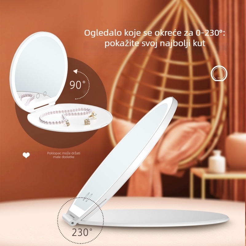 LED kozmetičko ogledalo za stol, osvijetljeno stolno ogledalo, prijenosno ogledalo za dotjerivanje