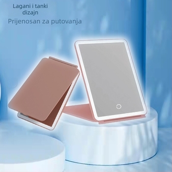 LED ogledalo za šminkanje, sklopivo stolno svjetleće ogledalo, prijenosno putno ogledalo s tri boje osvjetljenja