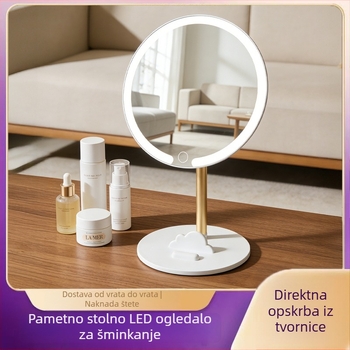 LED ogledalo za šminku s osvjetljenjem, prenosno, okruglo rotirajuće stolno ogledalo
