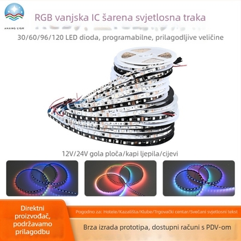 RGB vanjska IC LED traka za promjenu boje, 12V/24V, crni ugrađeni profil, ambijentalno osvjetljenje za prostore