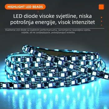 RGB vanjska IC LED traka za promjenu boje, 12V/24V, crni ugrađeni profil, ambijentalno osvjetljenje za prostore
