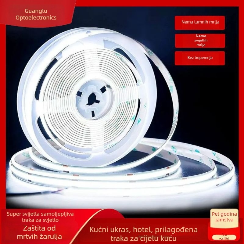 COB LED traka, samoljepljiva, 480 LED dioda, 12V/24V, ultra-uska širina 8 mm, za plafon, ormarić i garderobu