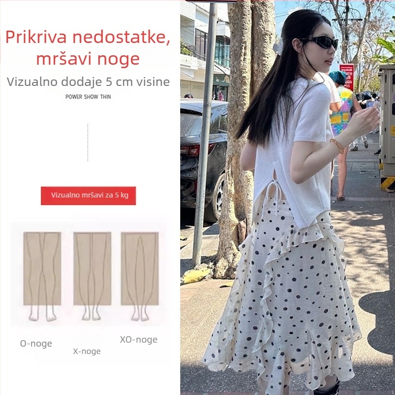 Trudnička šifon midi suknja s točkicama, visok pas, korejskog stila