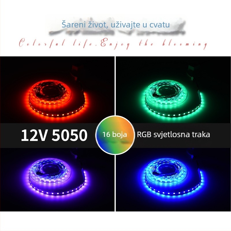 Samoljepljiva RGB LED traka 12V s glasovnim upravljanjem, 5050 LED, 60 LED-a po rolni, kut snopa 120°, za ambijentalno osvjetljenje stropa u KTV baru
