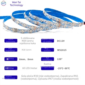 WS2815S tip LED trake 5050, 12V, ugrađeni IC, programabilni efekt tekuće vode, sklopiva LED traka