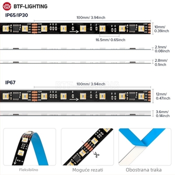 RGBCW pet u jednom 5050 LED traka s punom bojom, WS2805IC, RGBCCT atmosfera, 24V, programabilna LED traka