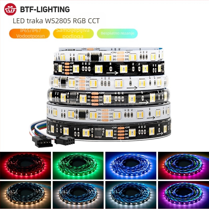 RGBCW pet u jednom 5050 LED traka s punom bojom, WS2805IC, RGBCCT atmosfera, 24V, programabilna LED traka