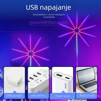 LED Šareni Vatromet Svjetlo s USB i Bluetooth, Unutarnja Dekorativna Rasvjeta, Upravljanje Glasom uz Melodiju, 5V