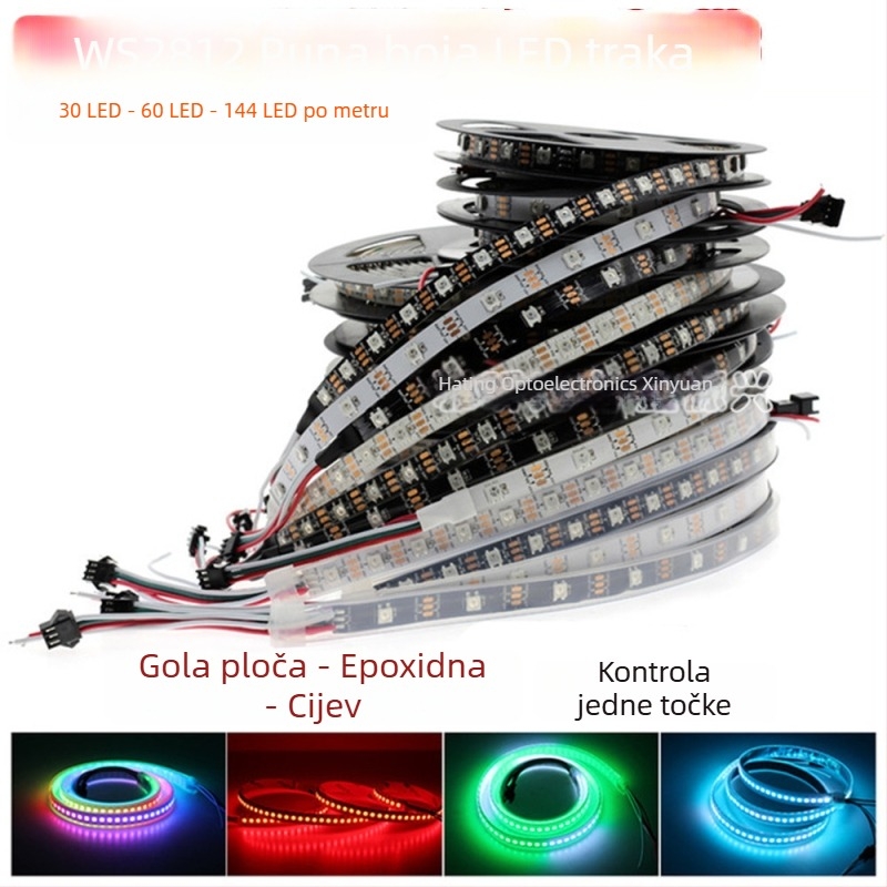 WS2812B RGB LED trak s ugrađenim IC-om, 5V, 5050 LED, 60 LED-ova, pojedinačno adresabilan, efekt trčećeg svjetla