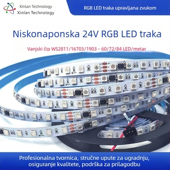 24V programabilni LED trak s IC WS2811/1903/16703, 60/72/84 LED diode, senzor ambijentalnog osvjetljenja, duljina 5 m, širina 10 mm, nije vodootporan