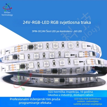 24V programabilni LED trak s IC WS2811/1903/16703, 60/72/84 LED diode, senzor ambijentalnog osvjetljenja, duljina 5 m, širina 10 mm, nije vodootporan