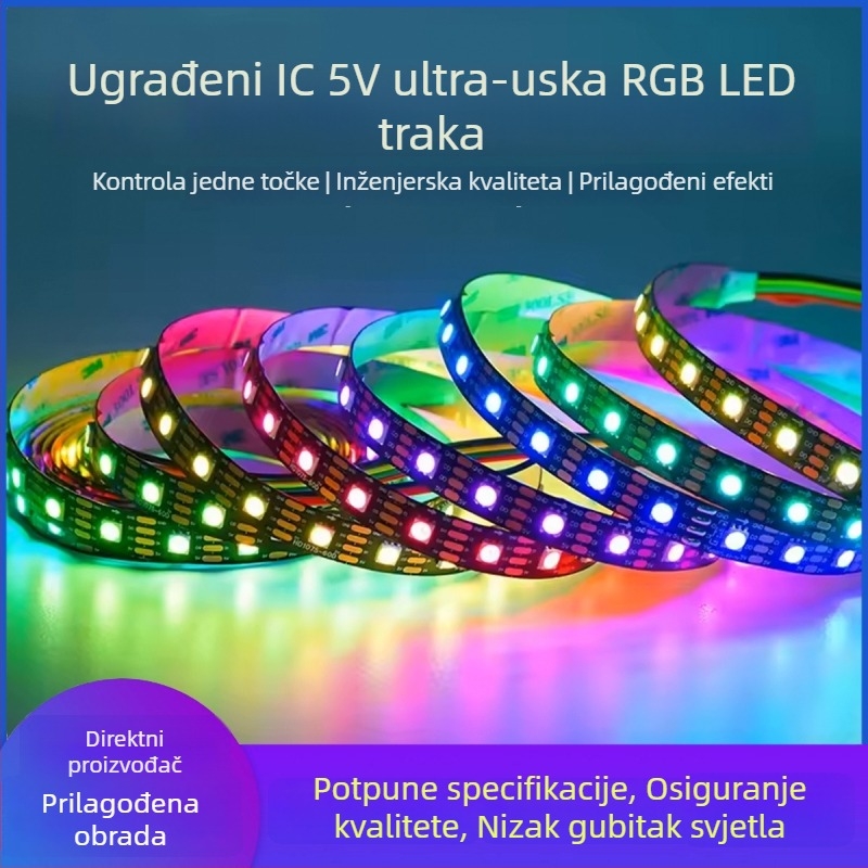 5V RGB LED traka za ambijentalno osvjetljenje, programabilna, s ugrađenim IC-om, nastavak nakon prekida, 5050 RGB prilagodljiva pametna traka