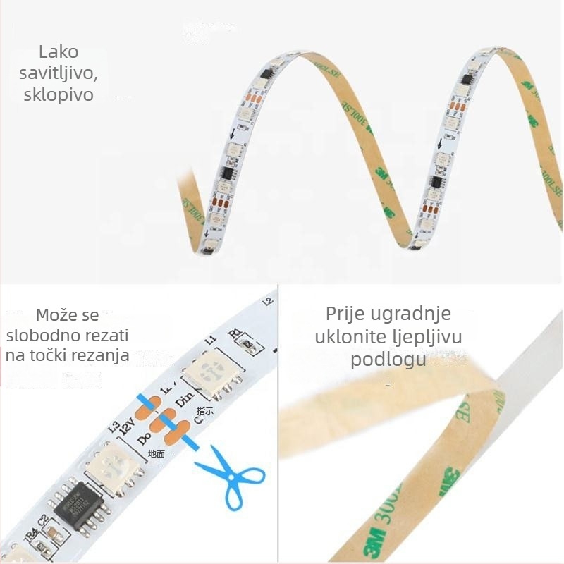 WS2811 RGB LED traka, vodootporna, silikonska, 12V, 5050 LED, širina 5 mm, adresabilna