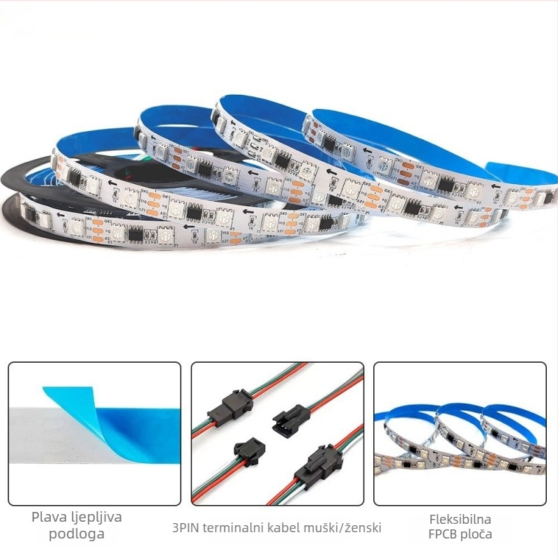 12V programabilni RGB LED trak s efektima marquee i tečnog svjetla, 60 LED-a 5050
