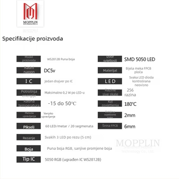 WS2812B uska S-oblik LED traka s punom bojom, 60 LED-ova, 60 segmenata, ugrađeni IC, programabilni svjetlosni efekti, meteorska svjetla, 5V