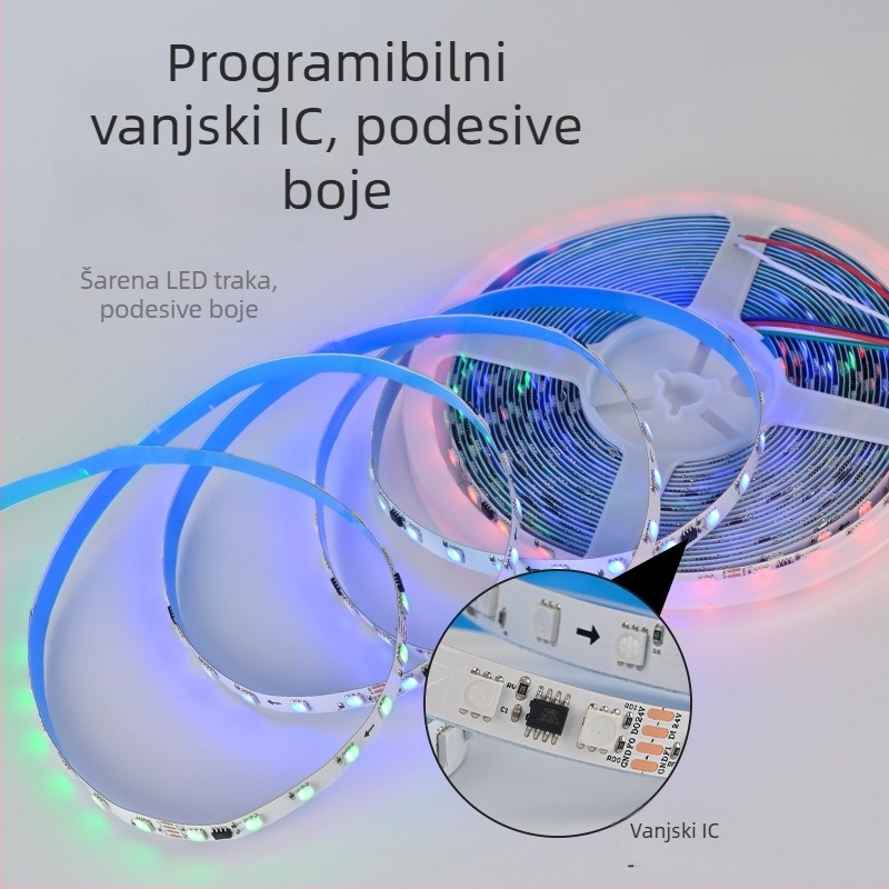 TM1934A 5050 RGB LED traka s vanjskim IC-om, programabilna puna boja, funkcija nastavka od prekida