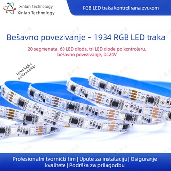 24V RGB LED traka, 60 LED, 20 segmenata, inteligentno programiranje, za bar, KTV i dom