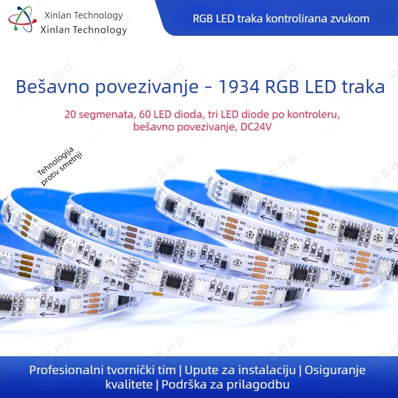 24V RGB LED traka, 60 LED, 20 segmenata, inteligentno programiranje, za bar, KTV i dom