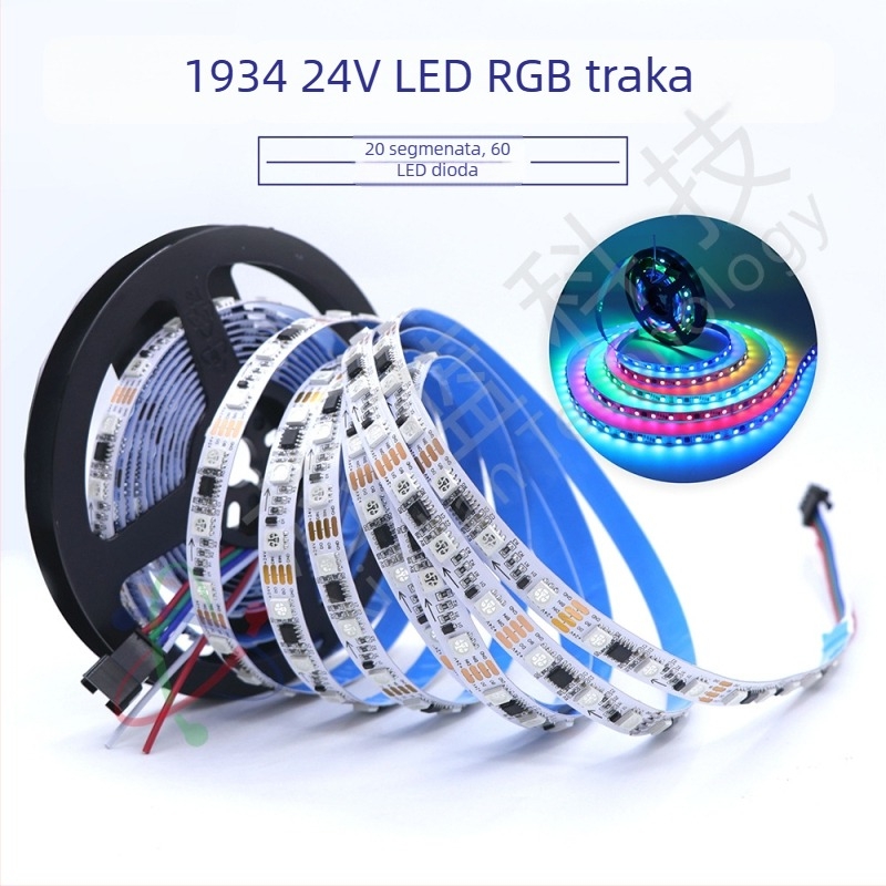 24V RGB LED traka, 60 LED, 20 segmenata, inteligentno programiranje, za bar, KTV i dom