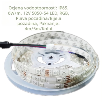 RGB LED trak 12V, 54 LED-a 5050, niski napon, crna PCB, dvostruki kraj s bijelim ljepilom na stražnjoj strani, komplet za promjenu boje