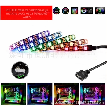 RGB LED trakica za kućište računala, 5V, 3-pin sinhronizacija s matičnom pločom, promjena boja, DIY efekt disanja