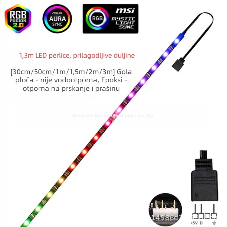 RGB LED trakica za kućište računala, 5V, 3-pin sinhronizacija s matičnom pločom, promjena boja, DIY efekt disanja