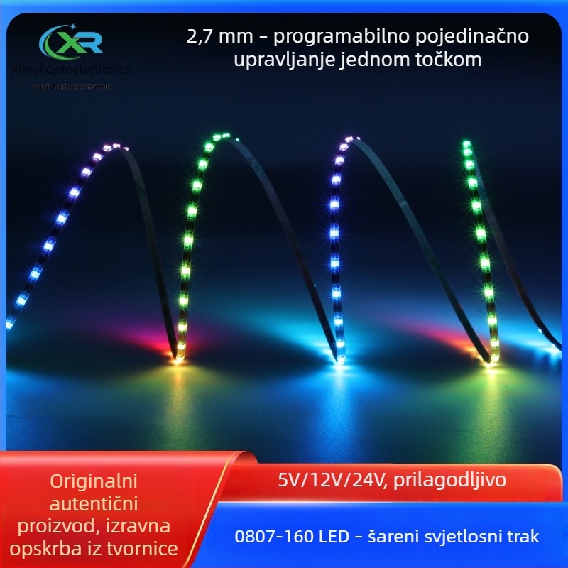 0807 RGB Fantomska LED traka, 12V, uska širina 2,7 mm, 160 LED, jednopunktno upravljanje, programabilni IC za ambijentalno osvjetljenje