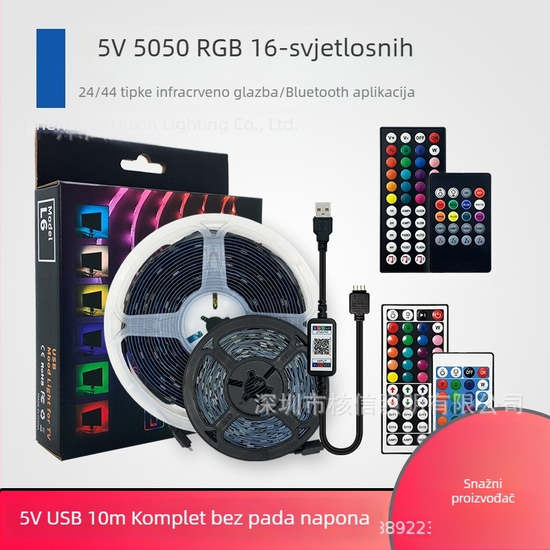 LED traka 5V niskog napona, 5050 RGB, Bluetooth, infracrvena, vodootporna, višebojna, pametna RGB traka