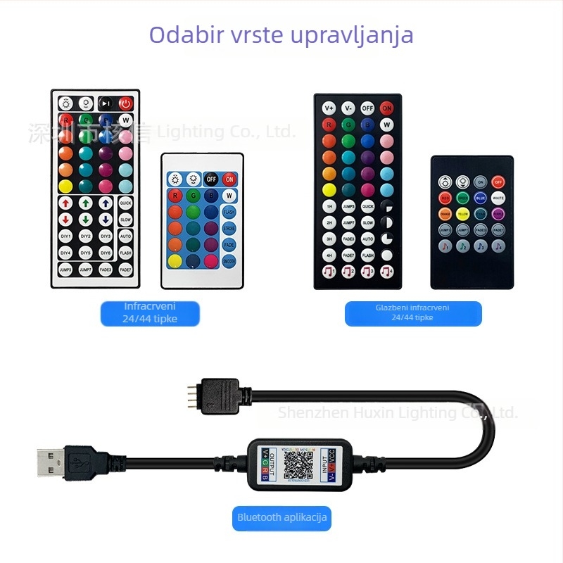 LED traka 5V niskog napona, 5050 RGB, Bluetooth, infracrvena, vodootporna, višebojna, pametna RGB traka