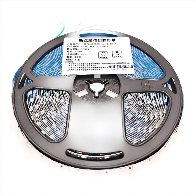 12V S-oblik fleksibilni LED trak s 60 LED, RGB, širina 7 mm, regulacija svjetline, s kontrolerom, 9W, 30.000 sati, duljina 10 m, za reklamne kutije svjetla i osvijetljena slova, s funkcijom nastavka nakon prekida