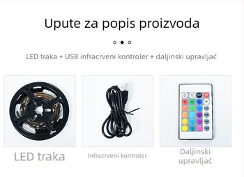 5050RGB LED traka za TV, USB 5V, 24-tipkovni daljinski upravljač, višebojna pozadinska rasvjeta za televizor, niskim naponom