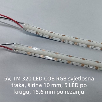 5V fleksibilna COB šarena LED traka, 10 mm, RGB u punoj boji, s efektom jurećeg svjetla za atmosferu