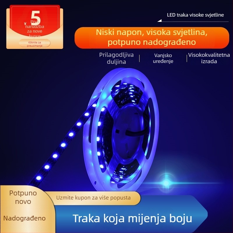 LED traka niskog napona 5V/12V, RGB 2812, vanjska 5050, višebojno ambijentalno osvjetljenje
