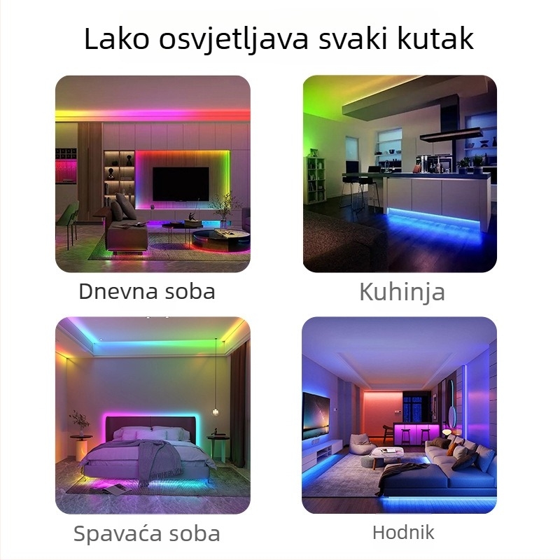 5050 RGB LED traka, 60 LED-a, Bluetooth upravljanje aplikacijom, pametna promjena boja