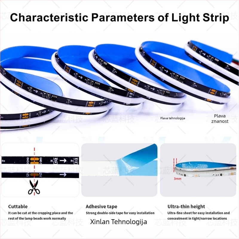 COB višebojni LED trak s niskim naponom, 5V/12V/24V, 20W/m, 712 LED/m, dimibilan putem kontrolera, 180° snop, za pozorišno osvjetljenje, duljina 1–5 m