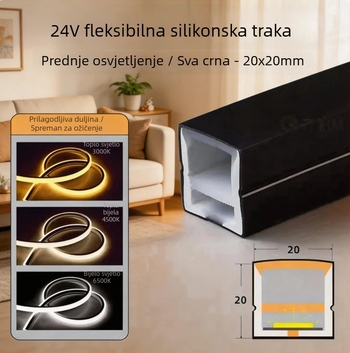 24V silikonski neonski LED trak s crnim kućištem, fleksibilno dekorativno osvjetljenje IP67