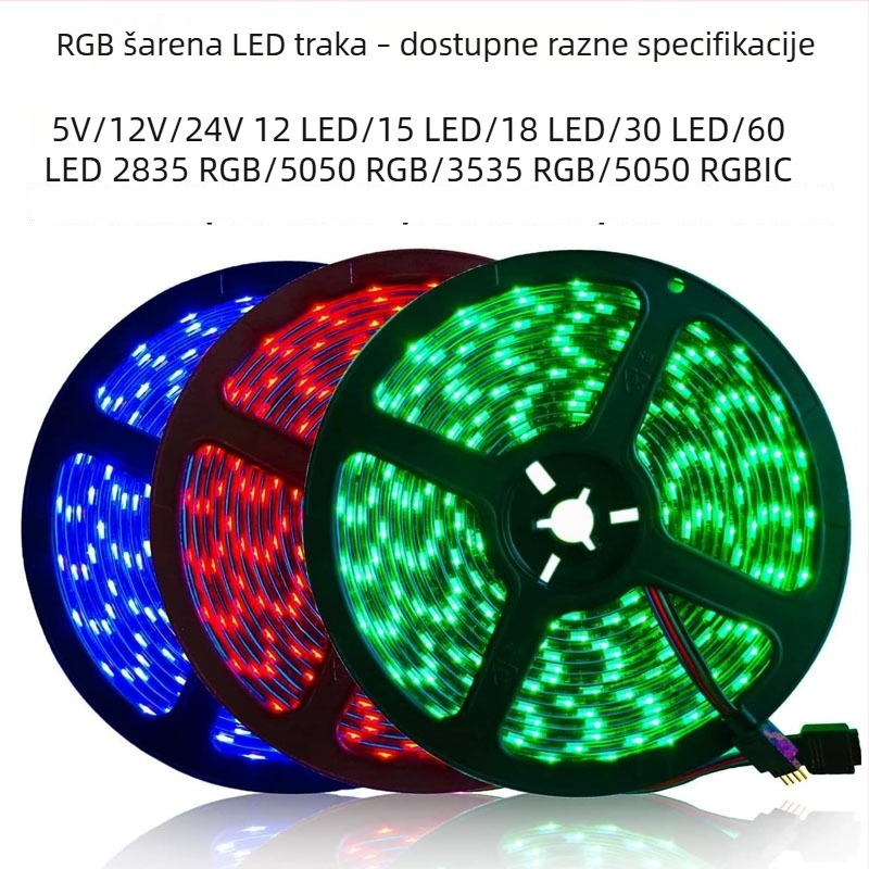 RGB LED traka za svjetlo, fleksibilna s promjenom boja, 5V/12V/24V/36V, za spavaću sobu, dnevni boravak, dvorište i pozadinu TV-a