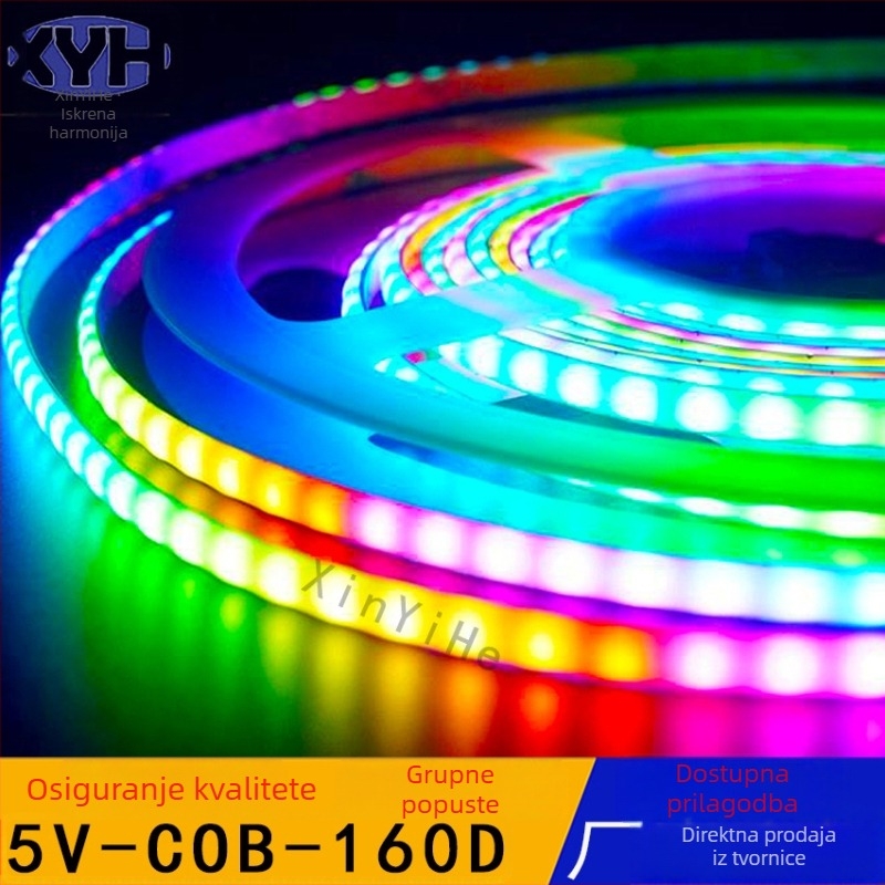 5V COB LED traka za unutarnju automobilsku rasvjetu, RGB puni boja, širina 5 mm, 100 LED, daljinsko upravljanje, efekt tekuće vode