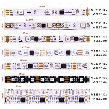 WS2811 RGB LED traka 12V, 5050, može se rezati na segmente, 3 LED-a po kontroleru, promjenjive boje