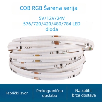 COB RGB LED traka – Četiri u jednom RGBWW, 5V/12V/24V, 576 LED dioda, 150° kut snopa, regulirana svjetlina, vijek trajanja 50.000 h, dekor atmosfere